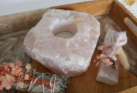 Rose Quartz Crystal Candle Holder