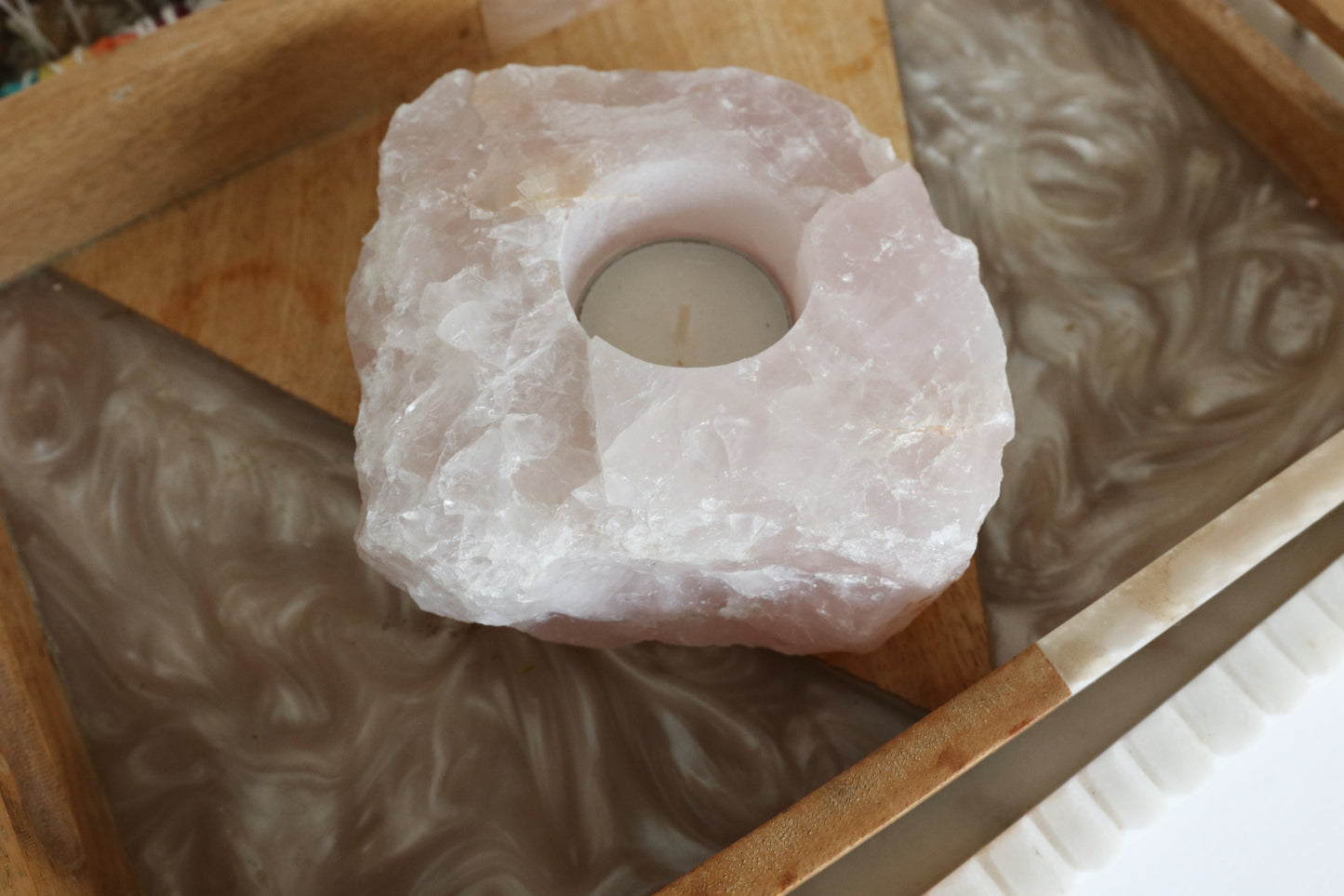 Rose Quartz Crystal Candle Holder