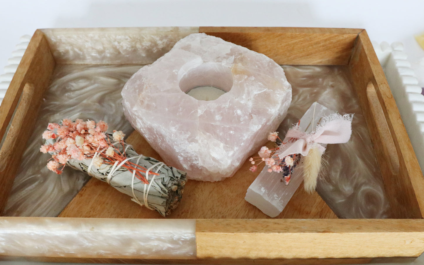 Rose Quartz Crystal Candle Holder