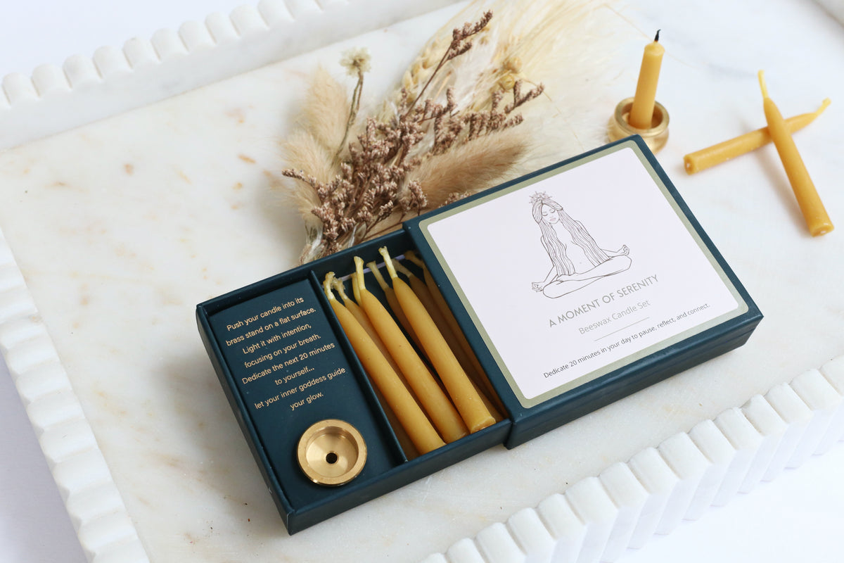 A Moment Of Serenity Beeswax Candle Set - Gold or Teal