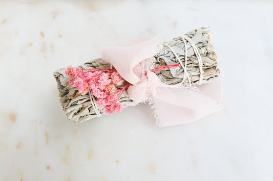 White Sage Stick With Pink Flowers